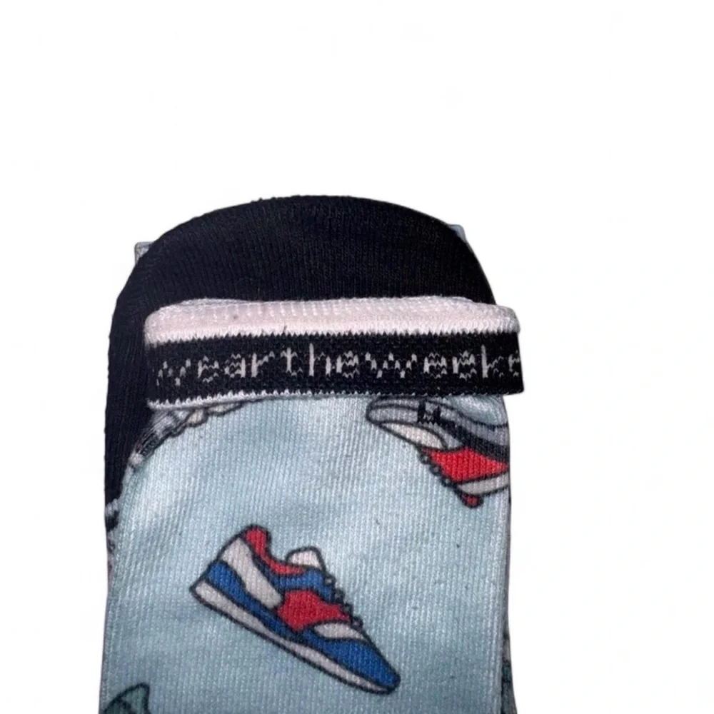 FEAT Blanket Blend Crew Socks - Light Blue Sneaker Print - Size Large